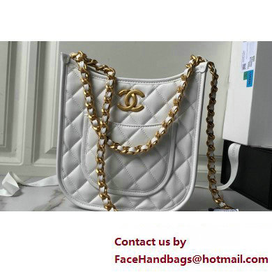 Chanel Calfskin  &  Gold-Tone Metal Hobo Handbag AS4532 White 2024